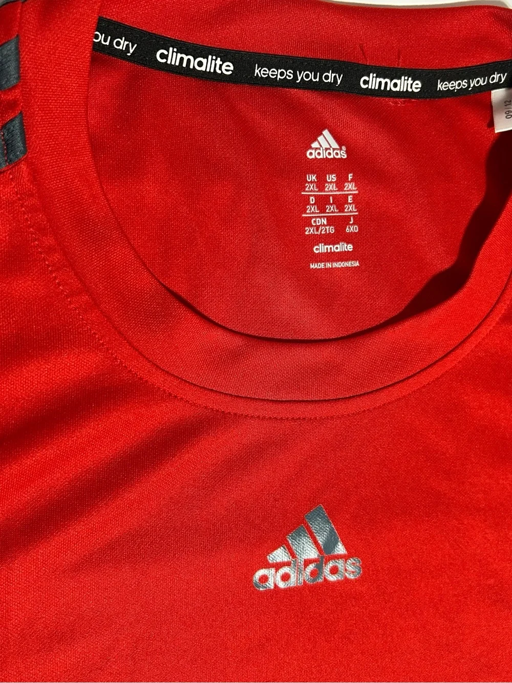 adidas climalite Men’s Red Short Sleeve Training Tee with Black Shoulder Stripes